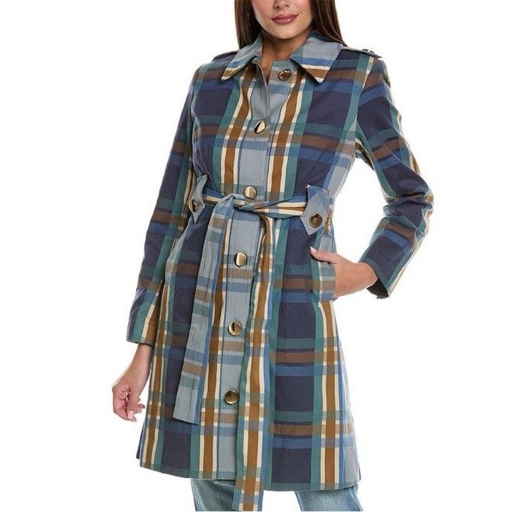 NWOT CABI #6248 blue plaid trench coat size medium new - Picture 4 of 9